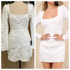 NWT Lulus Elevated Icon White Jacquard Long Sleeve Bow Mini Dress – Size Medium